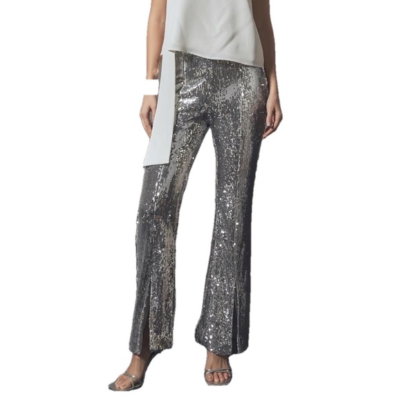 Pants - Sequin Pants High Waist Wide Leg Elastic Loose Side Zipper medium NWOT
